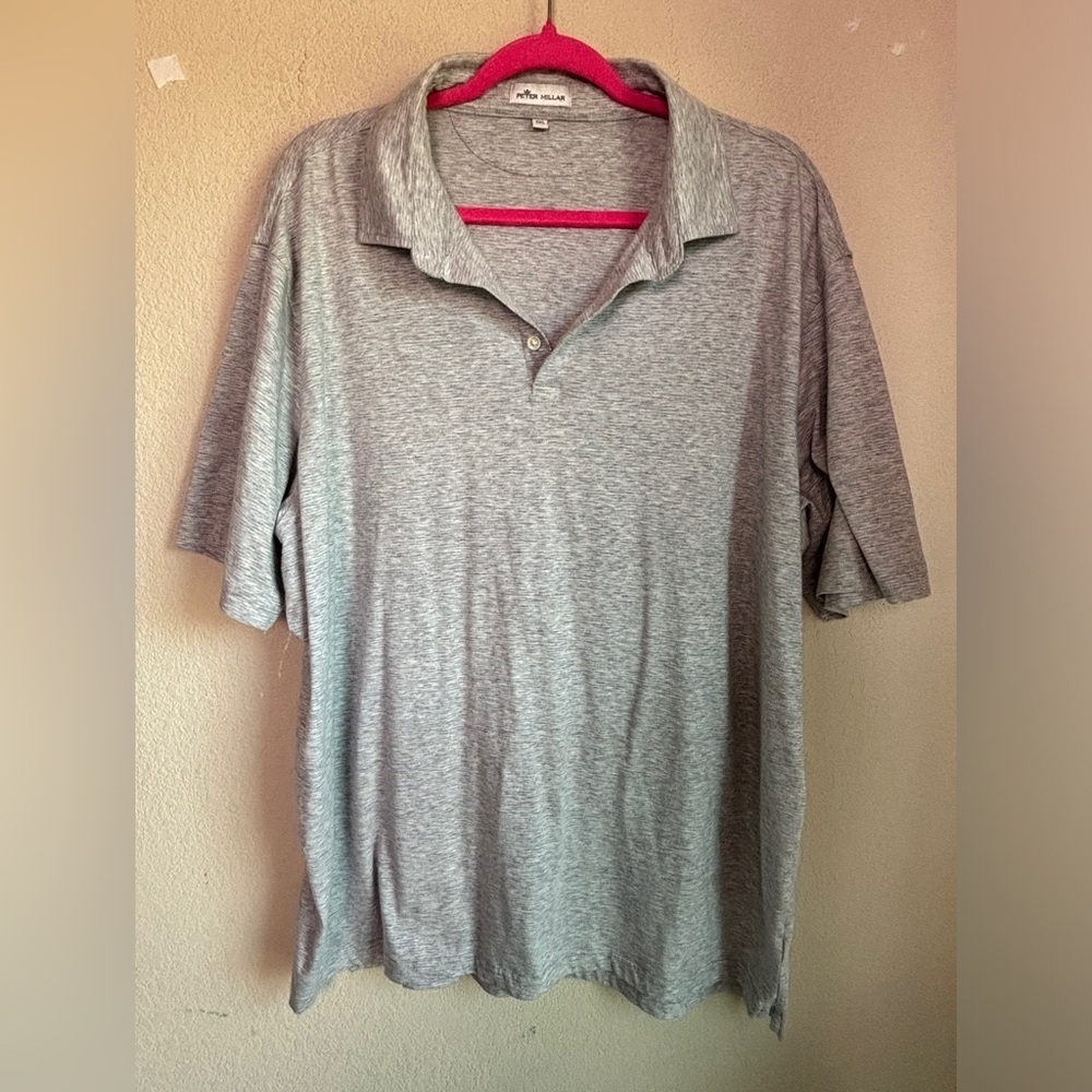 Peter Millar Heather Gray Pima Cotton & Silk Blend Short Sleeve Polo Shirt XXL